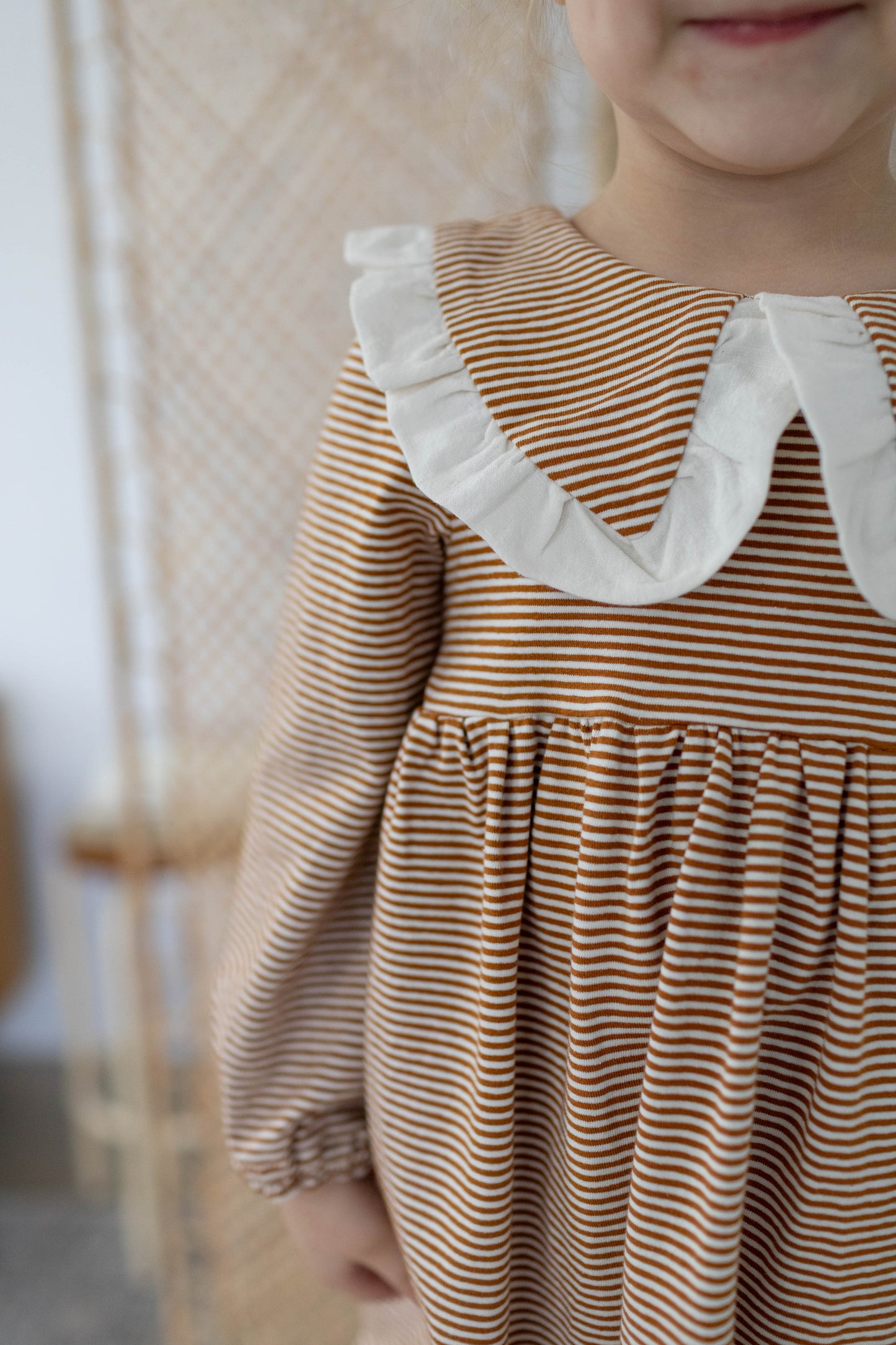 Rowan Dress Long Sleeve — Caramel Stripe