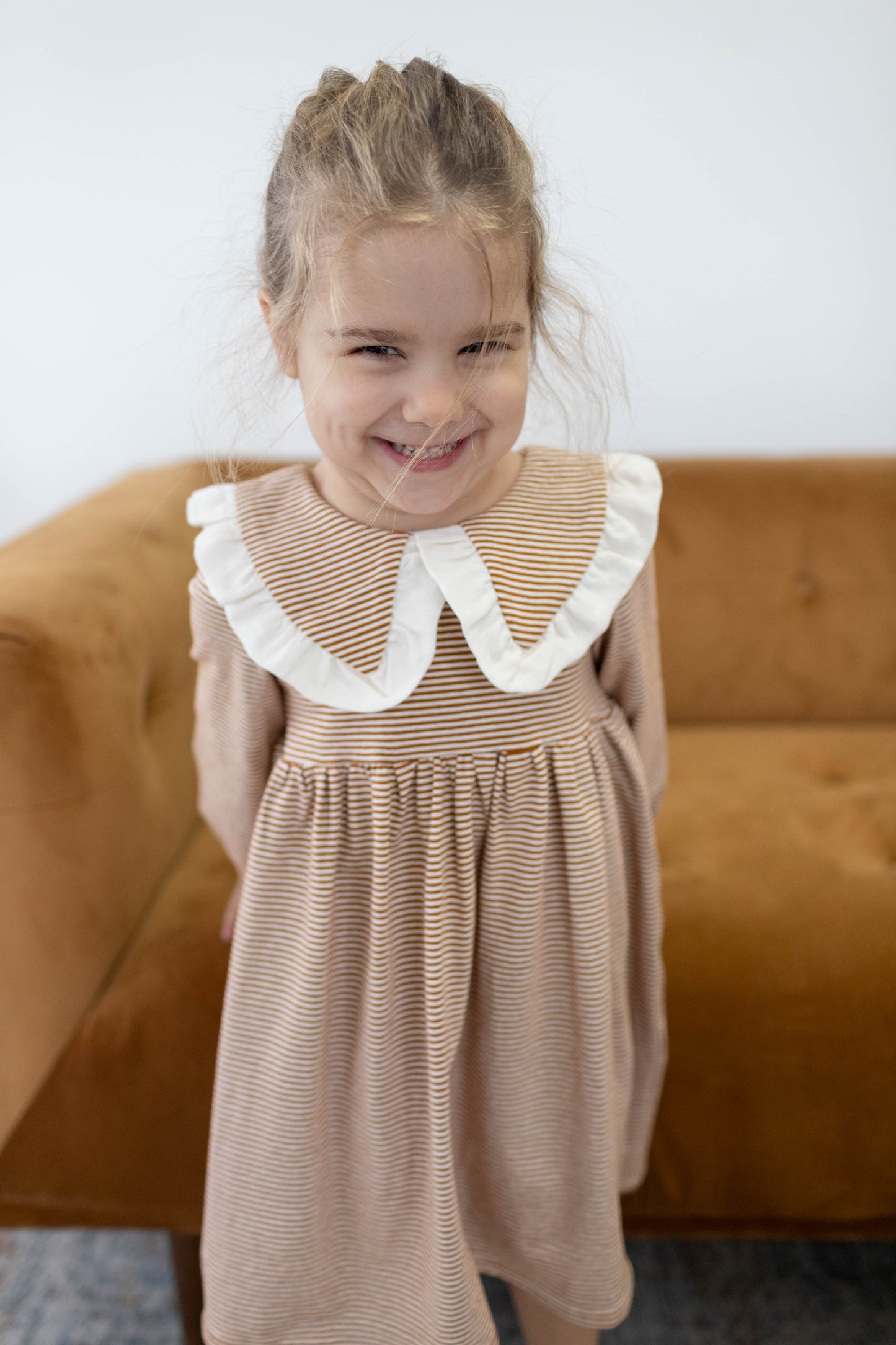 Rowan Dress Long Sleeve — Caramel Stripe