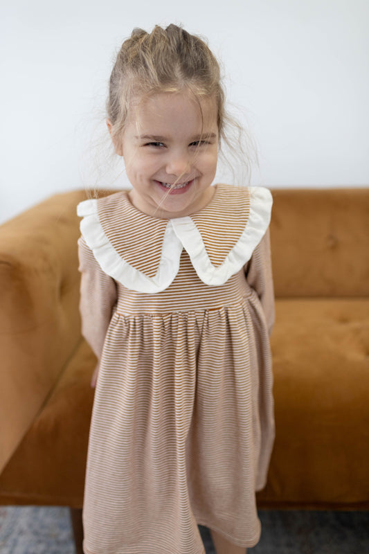 Rowan Dress Long Sleeve — Caramel Stripe
