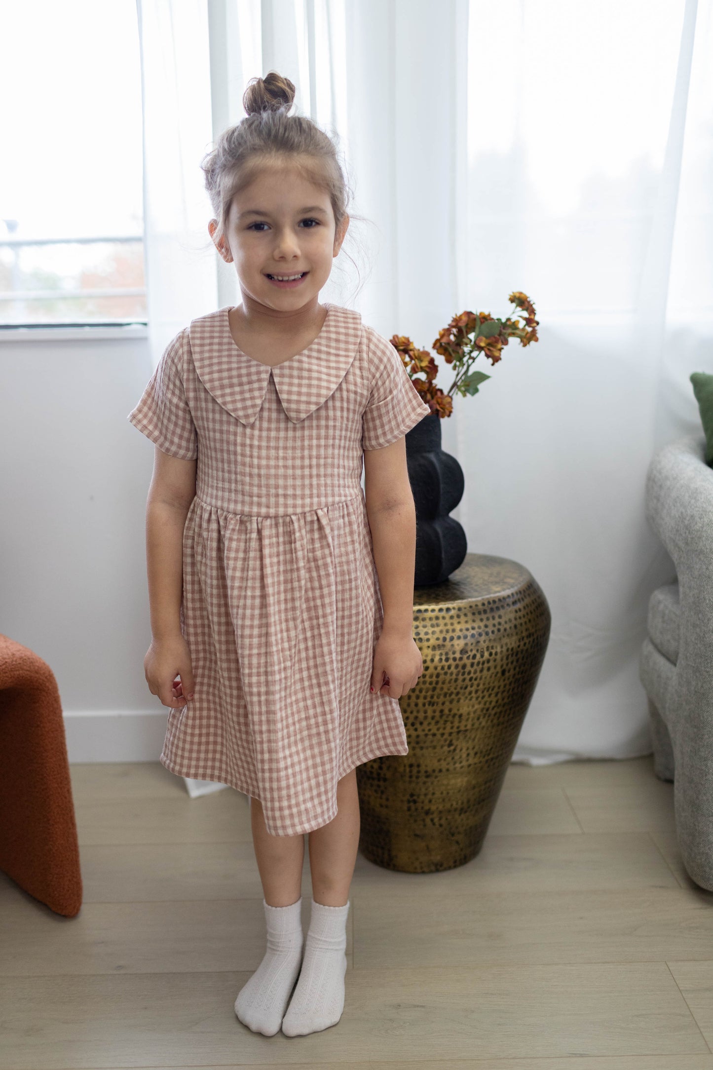 Rowan Dress — Beige Checkered