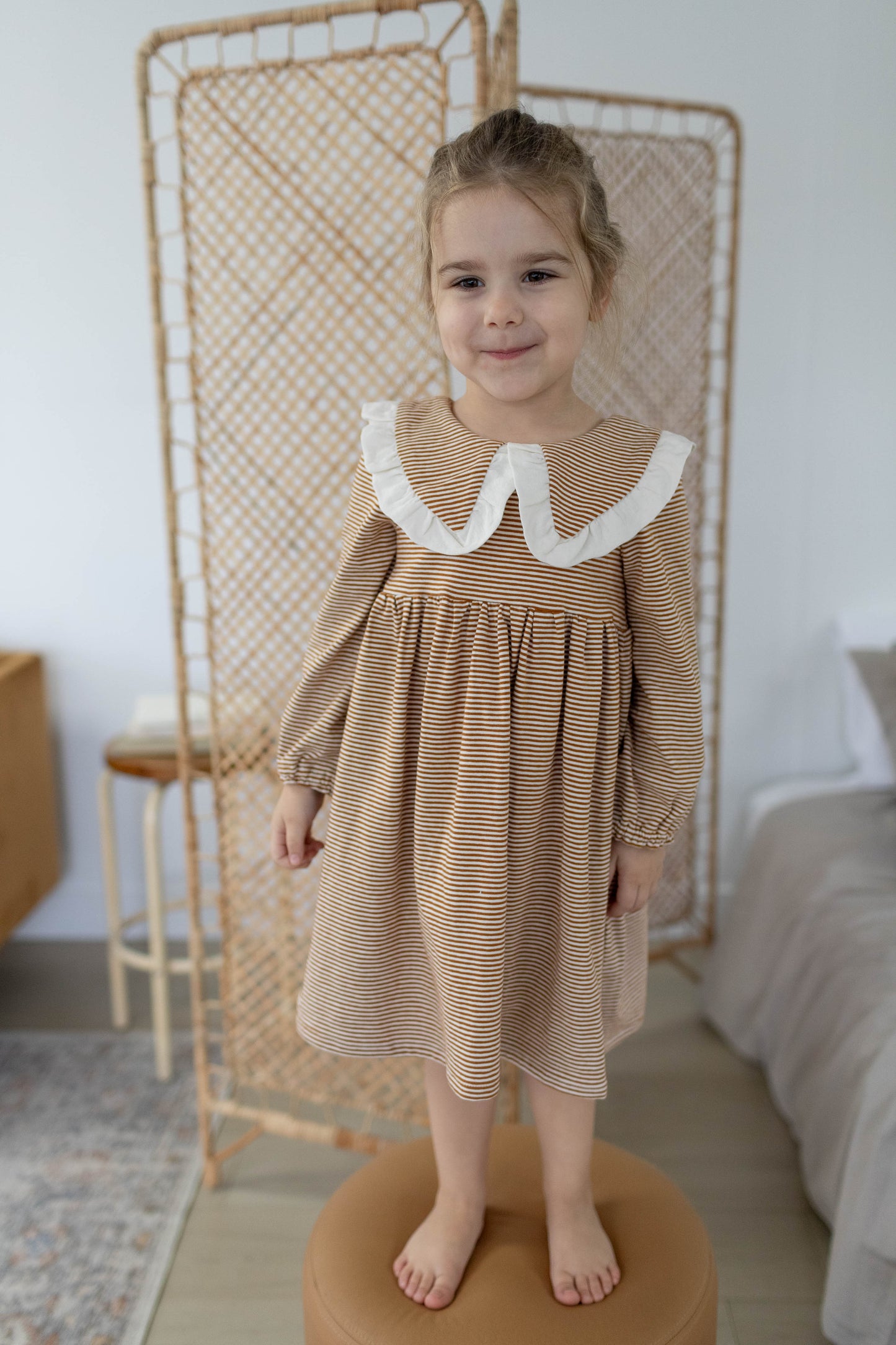 Rowan Dress Long Sleeve — Caramel Stripe