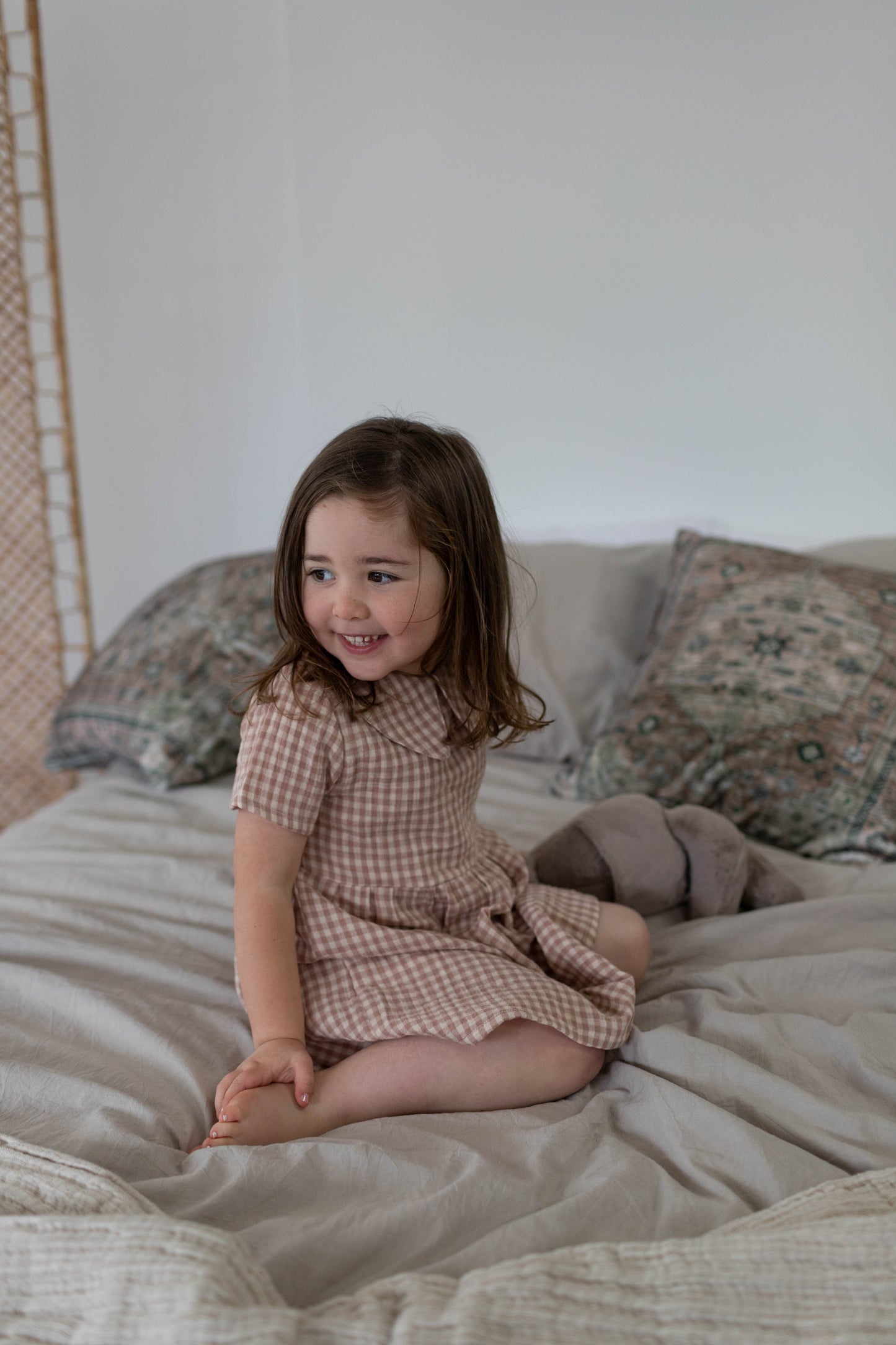 Rowan Dress — Beige Checkered