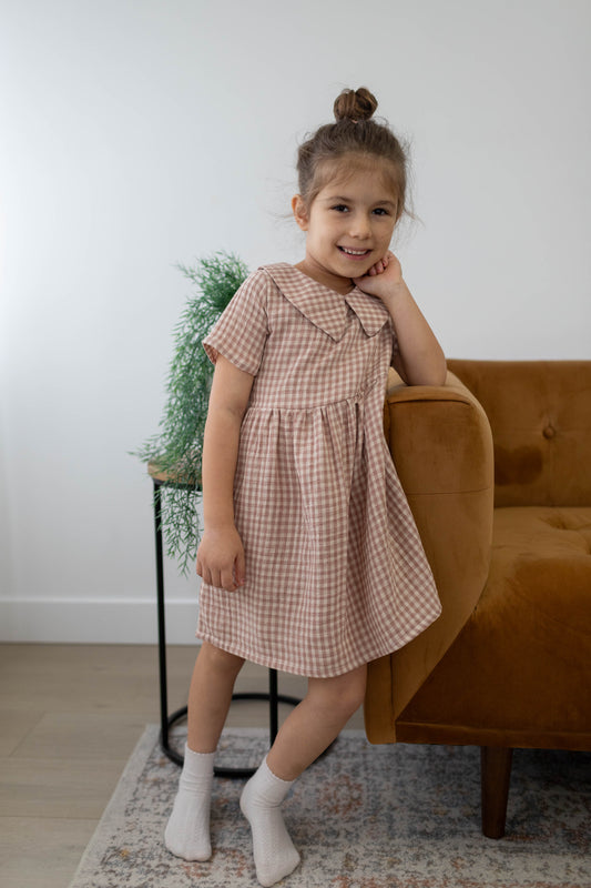 Rowan Dress — Beige Checkered